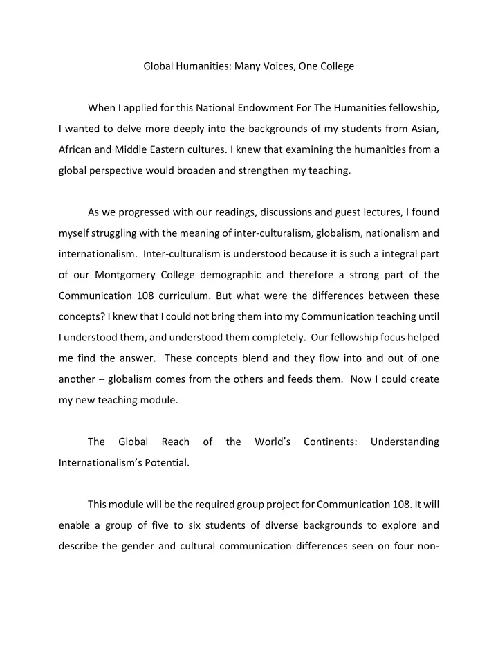 global humanities many voices one college when i applied