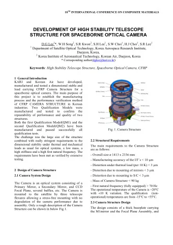 DEVELOPMENT OF HIGH STABILITY TELESCOPE  STRUCTURE FOR SPACEBORNE OPTICAL CAMERA D.G Lee 1 *, W.H