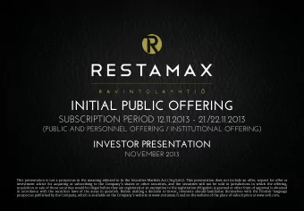 INITIAL PUBLIC OFFERING  SUBSCRIPTION PERIOD 12.11.2013 - 21./22.11.2013  (PUBLIC AND PERSONNEL