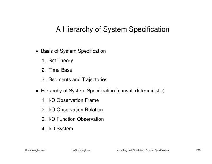 a hierarchy of system specification