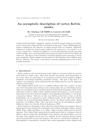 An asymptotic description of vortex Kelvin  modes  ephane LE DIZ`  By St  ES &amp; Laurent LACAZE