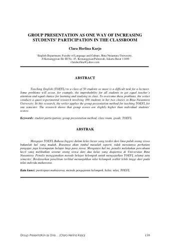 GROUP PRESENTATION AS ONE WAY OF INCREASING  STUDENTS PARTICIPATION IN THE CLASSROOM  Clara