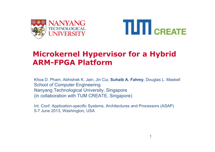 microkernel hypervisor for a hybrid arm fpga platform