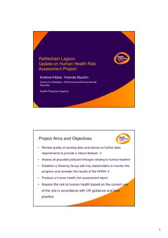 Rattlechain Lagoon  Update on Human Health Risk  Assessment Project:  Andrew Kibble, Yolande