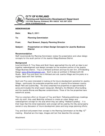 CI TY OF KI RKLAND Planning and Community Development Department  123 Fifth Avenue, Kirkland, WA