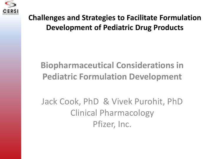 biopharmaceutical considerations in pediatric formulation