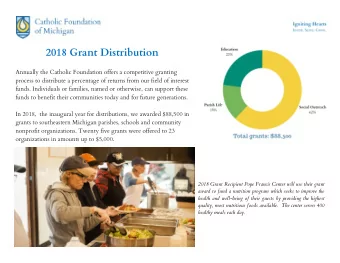 2018 Grant Distribution  Annually the Catholic Foundation offers a competitive granting  process to