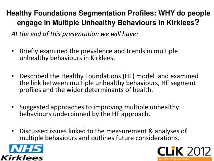 engage in multiple unhealthy behaviours in kirklees