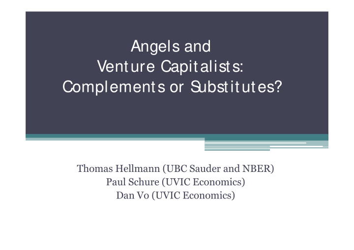 angels and venture capitalists complements or s ubstitutes