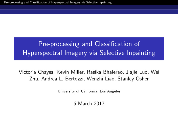pre processing and classification of hyperspectral