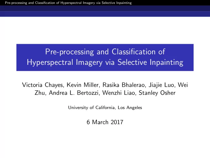 pre processing and classification of hyperspectral