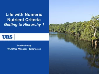 Life with Numeric  Nutrient Criteria  Getting to Hierarchy 1  Stanley  Posey    VP/Office