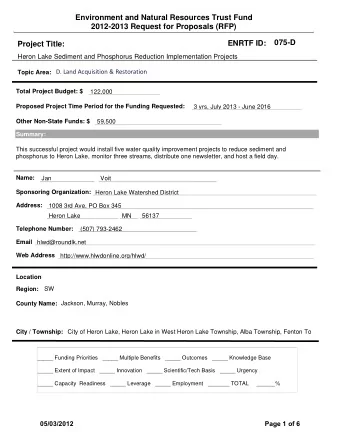 Environment and Natural Resources Trust Fund  2012-2013 Request for Proposals (RFP)  075-D  ENRTF