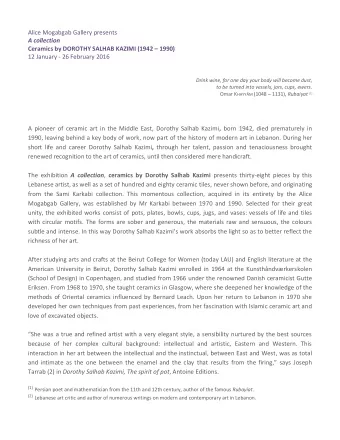 Alice Mogabgab Gallery presents  A collection Ceramics by DOROTHY SALHAB KAZIMI (1942  1990)  12