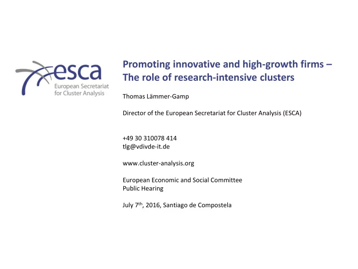 promoting innovative and high growth firms the role of