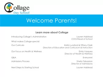 Welcome Parents!  Learn more about Collage Introducing Collages Administration  Lauren Halstead