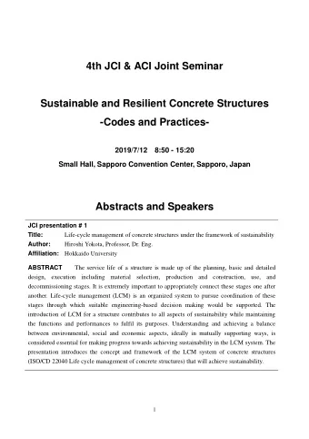 4th JCI &amp; ACI Joint Seminar  Sustainable and Resilient Concrete Structures  -Codes and