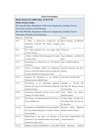 Poster Presentation Poster Session (I), L008-Lobby, 14:30-15:30  Poster Session Chairs:  Dr.