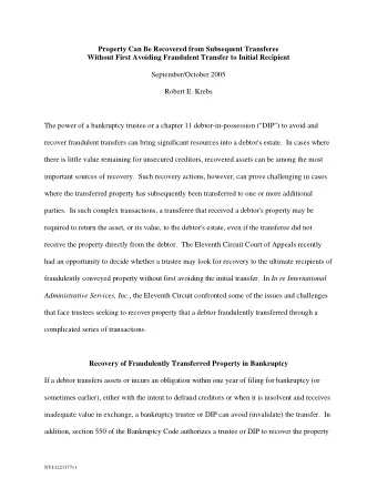 Property Can Be Recovered from Subsequent Transferee  Without First Avoiding Fraudulent Transfer to