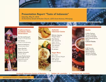Presentation Report Taste of Indonesia  Saturday, May 21, 2016  St.Demetrios Greek Orthodox