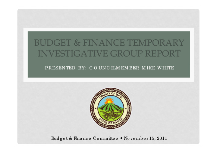 budget finance temporary investigative group report