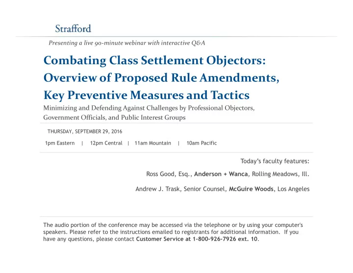 combating class settlement objectors overview of proposed