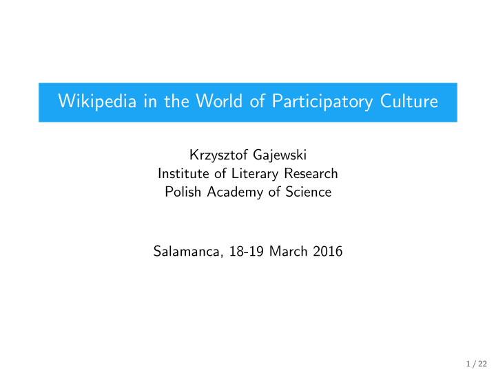 wikipedia in the world of participatory culture