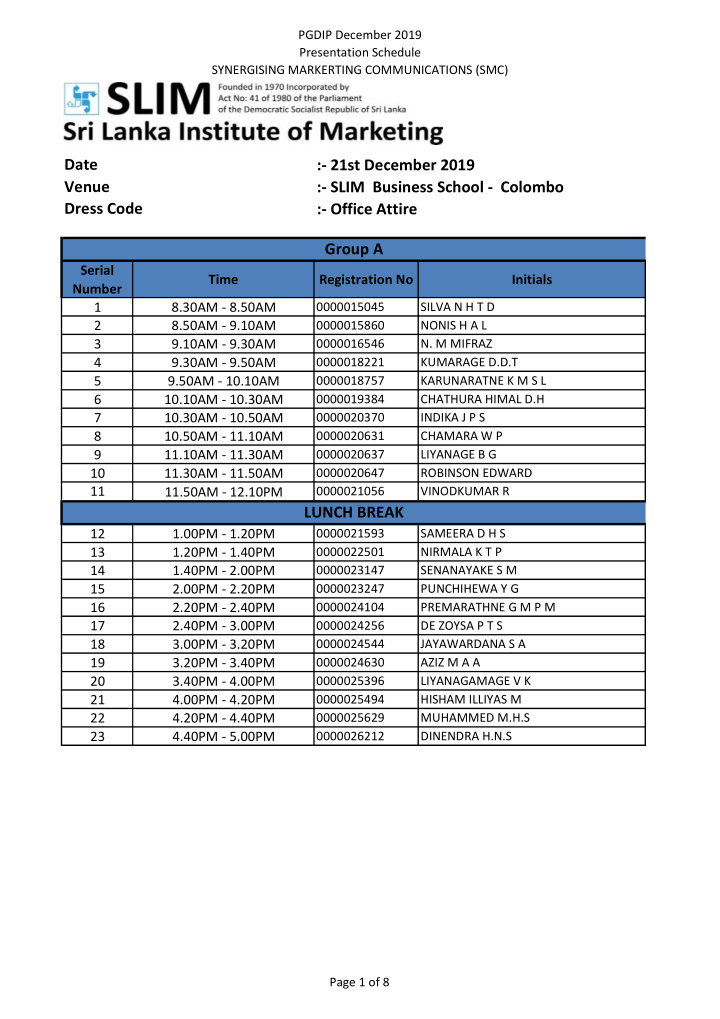 date 21st december 2019 venue slim business school