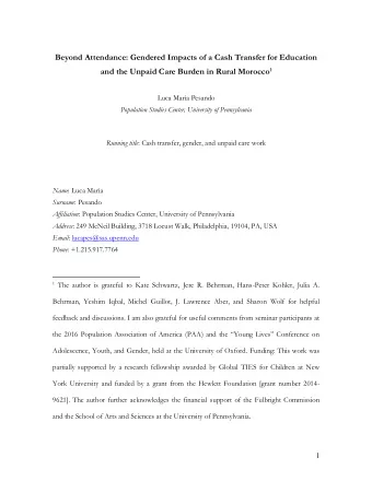 Luca Maria Pesando  Population Studies Center, University of Pennsylvania Running title : Cash