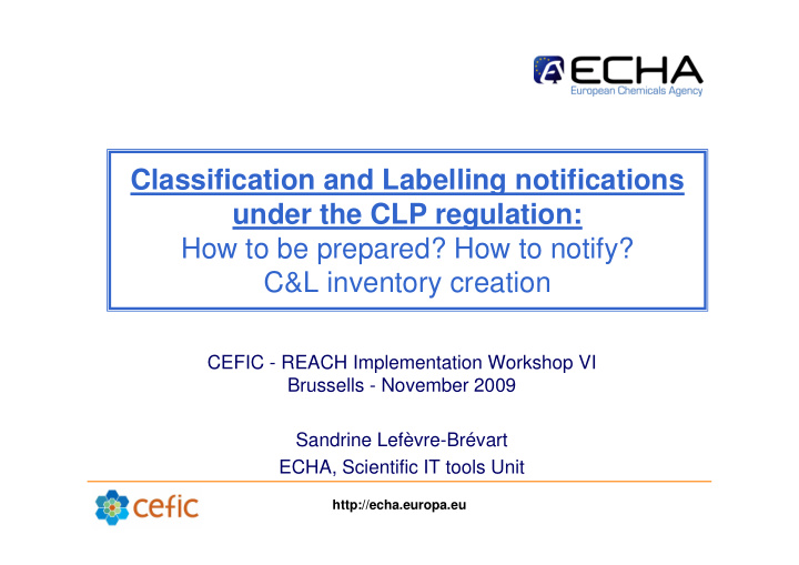 classification and labelling notifications under the clp