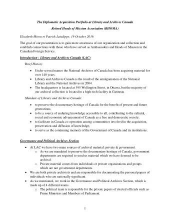 The Diplomatic Acquisition Portfolio at Library and Archives Canada  Retired Heads of Mission