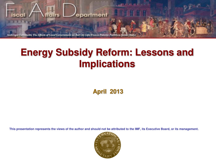 energy subsidy reform lessons and implications