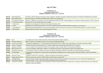 July 10 th 2015  Oral Session -27  Semiconducting Materials SESSION TIMINGS: 10.00 A.M  12.30