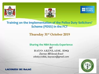 Training on the Implementation of the Police Duty Solicitors Scheme (PDSS) in the FCT Thursday