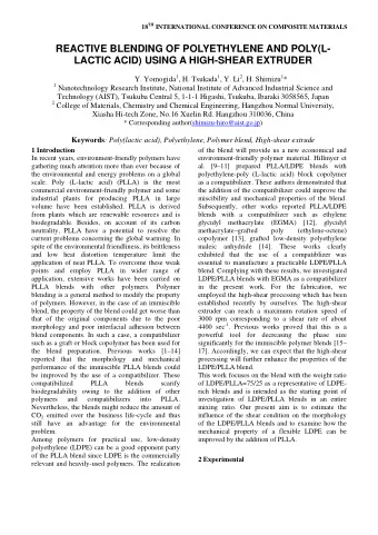 REACTIVE BLENDING OF POLYETHYLENE AND POLY(L-  LACTIC ACID) USING A HIGH-SHEAR EXTRUDER Y. Yomogida