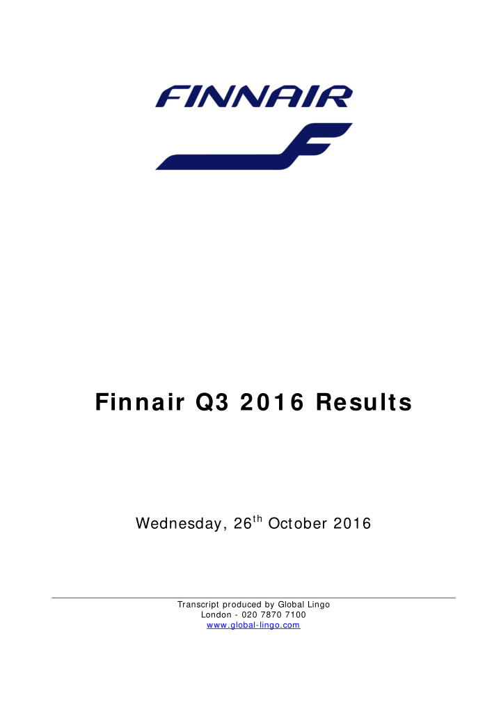 finnair q3 2 0 1 6 results