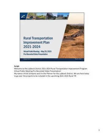 Rural Transportation  Improvement Plan  2021-2024  Virtual Public Meeting May 29, 2020