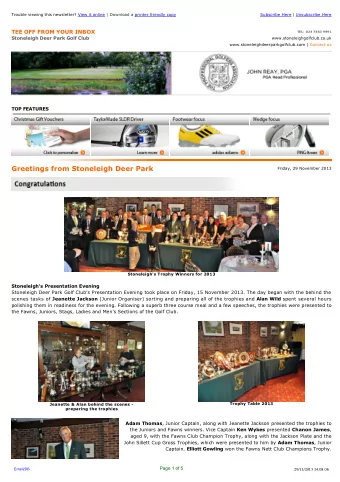 Greetings from Stoneleigh Deer Park  Friday, 29 November 2013  Stoneleigh's Trophy Winners for 2013