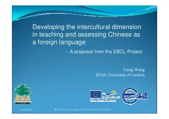 Developing the intercultural dimension  Developing the intercultural dimension  in teaching and