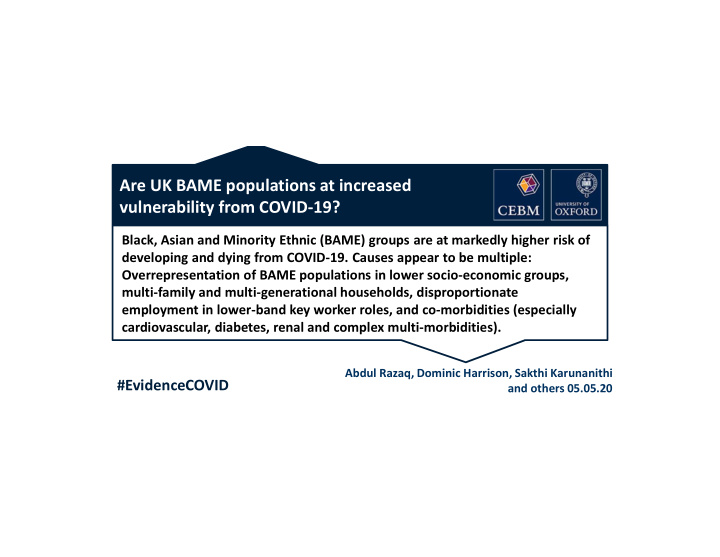 are uk bame populations at increased vulnerability from