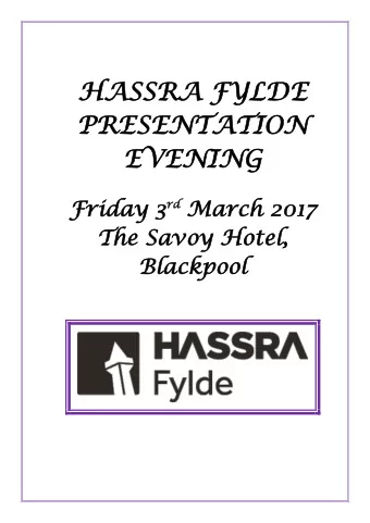 HASS  ASSRA FY  RA FYLD  LDE  E  PRE  RESENT  SENTATION  ATION  EVEN  ENING  ING  Frida  Friday y 3
