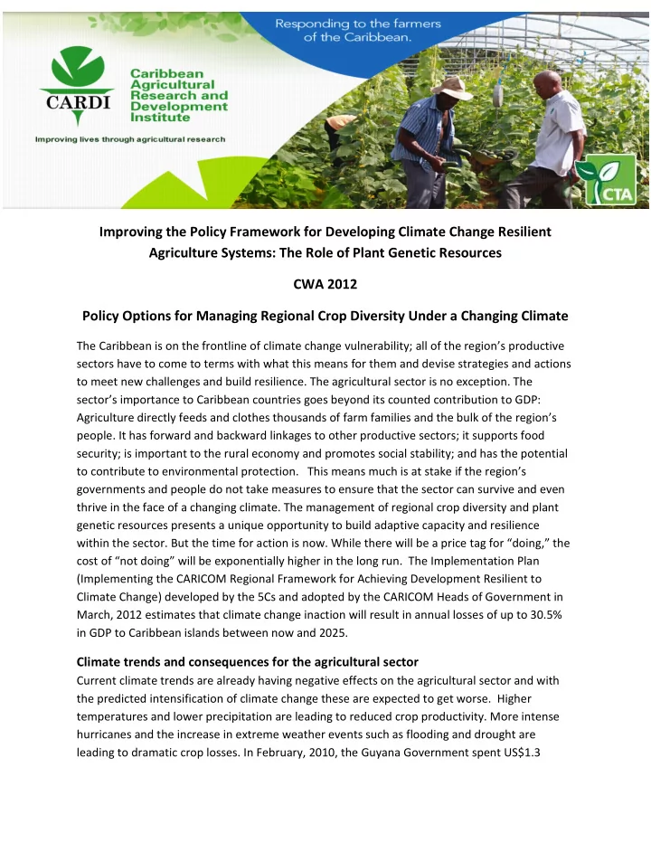 improving the policy framework for developing climate