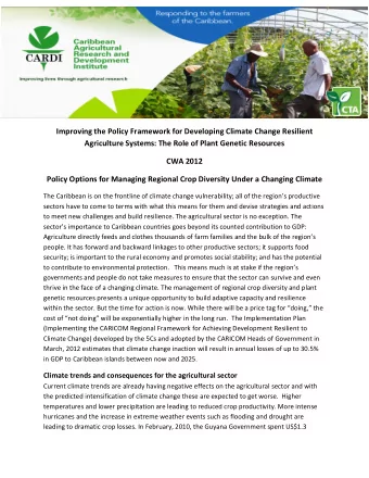 Improving the Policy Framework for Developing Climate Change Resilient  Agriculture Systems: The