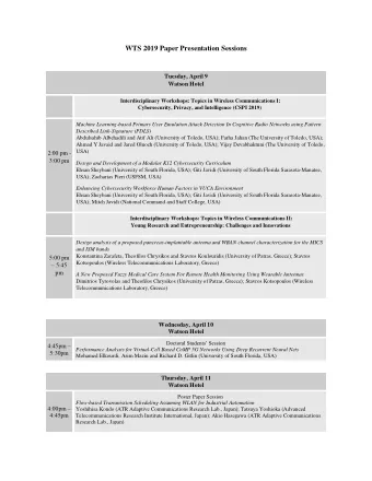 WTS 2019 Paper Presentation Sessions  Tuesday, April 9  Watson Hotel  Interdisciplinary Workshops:
