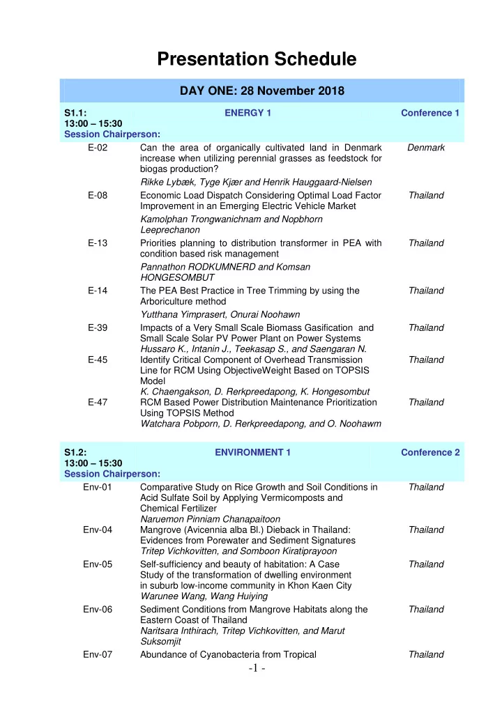presentation schedule