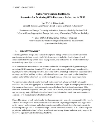 Californias  Carbon  Challenge:    Scenarios  for  Achieving  80%