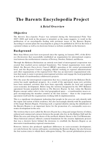 The Barents Encyclopedia Project  A Brief Overview  Objective The Barents Encyclopedia Project was