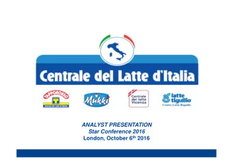 ANALYST PRESENTATION  Star Conference 2016 London, October 6 th 2016  Business combination through