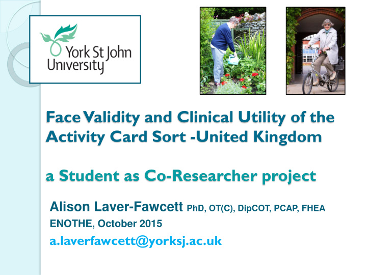 face validity and clinical utility of the activity card