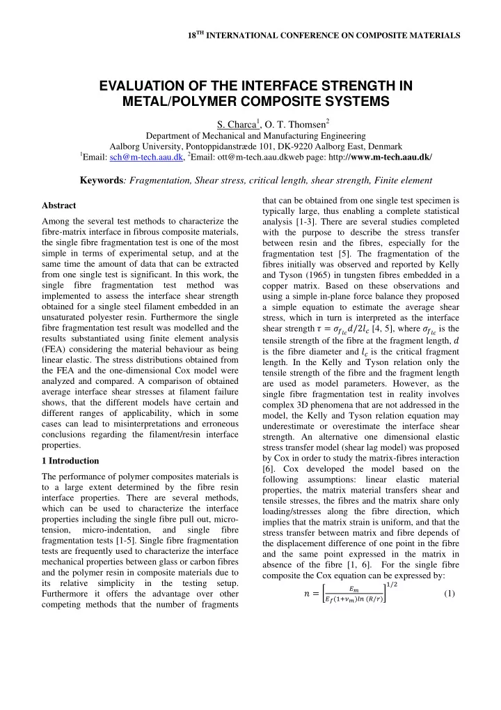evaluation of the interface strength in metal polymer